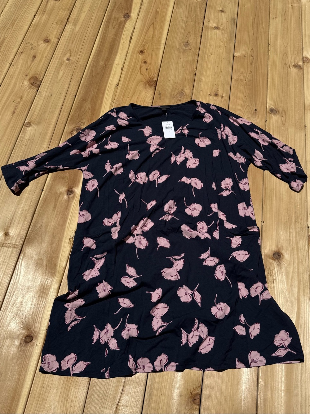 J. Jill Navy Tunic with Pink Floral Print
